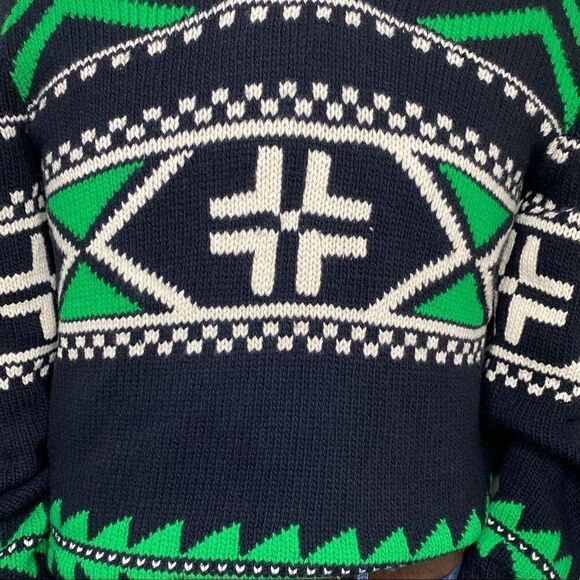 Polo Ralph Lauren Merino Wool Black & Green Multi Geometric Shawl Collar Sweater - Picture 6 of 16